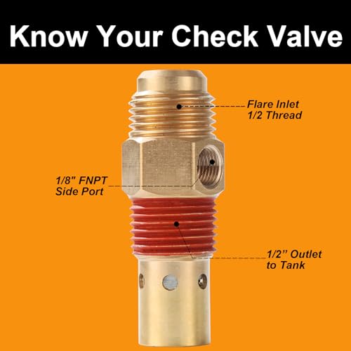 4PC Air Compressor Replacement Parts Brass 1/2" flare x 1/2 Inch MNPT Compressor in Tank Check Valve Kit with Three Different Unloader Tube Fittings 20 SCFM