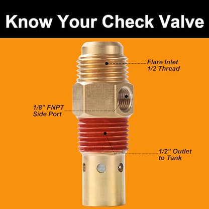 4PC Air Compressor Replacement Parts Brass 1/2" flare x 1/2 Inch MNPT Compressor in Tank Check Valve Kit with Three Different Unloader Tube Fittings 20 SCFM