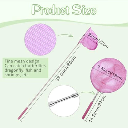 Telescopic Butterfly Nets for Kids Butterfly Catchers for Kids Insect Catching Nets, Great for Catching Insects Bugs Fishing, 3 Packs Catching Nets, Pop up Mesh Cage, Tweezers, Extendable 34 inches