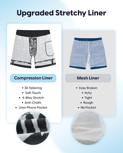 maamgic Mens Swim Trunks - Mens Bathing Suit with Compression Liner 7 Inch Quick Dry Fshion Stretch Zipper Pockets Swimwear - color: Black Floral, size: XX-Large