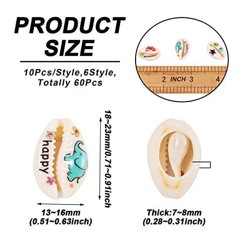 Craftdady 60Pcs Natural Cowrie Shell Beads with Patterns 6 Styles No Hole Cute Spiral Seashells for Summer Ocean Hawaii Jewelry Craft Making - color: Mixed Colors & Patterns