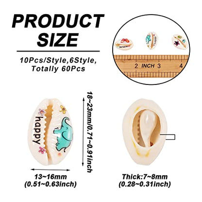 Craftdady 60Pcs Natural Cowrie Shell Beads with Patterns 6 Styles No Hole Cute Spiral Seashells for Summer Ocean Hawaii Jewelry Craft Making - color: Mixed Colors & Patterns