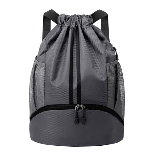 JELUTAR Drawstring Backpack Gym Bag with Shoes Pocket, Dark Grey - color: Dark Grey, size: Medium