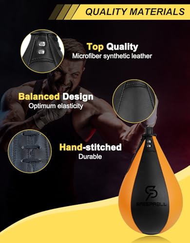 Speed Bag,Speed Bag for Boxing,PU Leather Reflex Training Pear Shaped Punching Bag,Fast Reaction Skills Development Perfect for Kids Teens Adults Boxing Coaches - color: Pro Orange(9.5" x 7.1")
