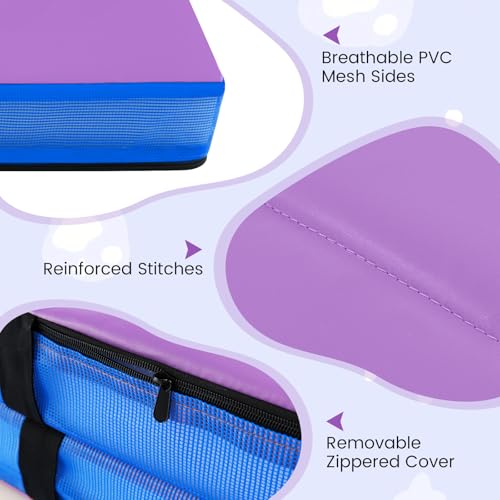GYMAX 4' x 4' Folding Gymnastics Mat, 4" Thick Bi-Fold Exercise Tumbling Mat w/Carrying Handles, PU Leather Cover, Home Gym Mat for Aerobics Workout, Yoga, Stretching - color: Purple+Blue