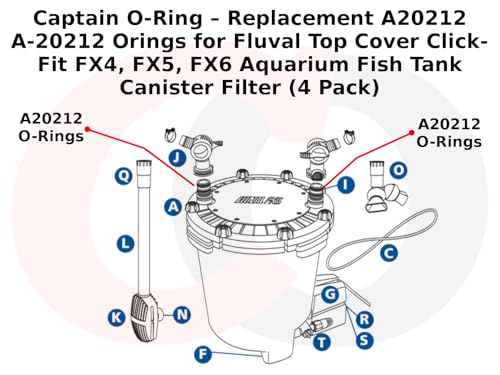 Captain O-Ring – Replacement A20212 A-20212 Orings for Fluval Top Cover Click-Fit FX4, FX5, FX6 Aquarium Fish Tank Canister Filter (4 Pack)