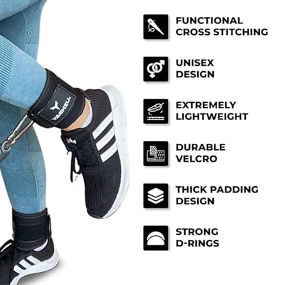 Adjustable Gym Ankle Straps for Cable Machines Women & Men, Glute Kickbacks - color: Black, size: Pair
