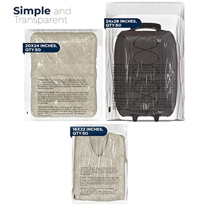 Poly Bags with Suffocation Warning 16x22, 20x24, 24x28 - X-Large Combo Pack of 150 (50 each size) - Clear Poly Bags by Retail Supply Co - Resealable