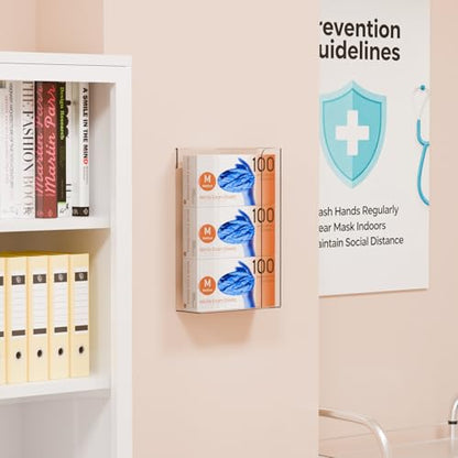 Cq acrylic Rubber Glove Holder for Wall Mount,Clear Disposable Glove Dispenser and Glove Box on Wall,Multipurpose Wall Floating Mask Dispenser and Medical Gloves Rack Storage,10.2”x16”x3.5” Pack of 1 - size: Can hold 3 boxes