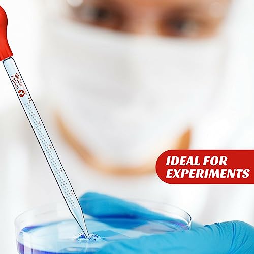 Weewooday Glass Droppers Pipettes Graduated Lab Dropper Glass Liquid Pipette with Big Rubber Hats 20 cm Stir Rod Washing Brush Transfer for Liquid Essential Oil(8 Pieces,Red,10 ml) - color: Red, size: 10 ml