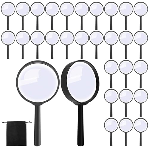 Elcoho 12 Pack Handheld Magnifier Plastic Magnifying Glass for Reading Jewelry Home Office Desk Accessories with Storage Bag