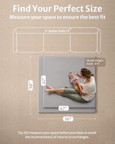 Blissful Diary Vegan Leather Baby Play Mat, 47''x47'', Light Gray - color: Light Gray, size: 47" X 47"