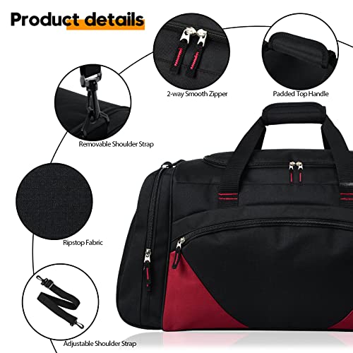Mens Gym Bag, 55L Large Sports Duffle Bags, Workout Bags Lightweight - color: Black Red