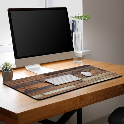 Computer Desk Pad, Gaming Mouse Pad Large Mousepad, The Mousepad Non-Slip Rubber Base Waterproof with Stitched Edges, 35.4 X 15.7 inch for Work/Game/Office/Home Old Wood Plank Background - color: Old Wood Plank Background