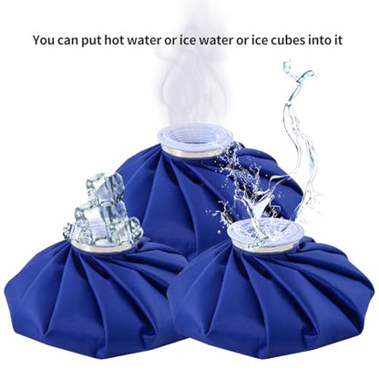 Ice Pack Ice Bag for Injuries, Refillable Ice Bags Reusable Ice Pack Hot Water Bottle Hot Water Bag for Knee Head Foot Pain Relief,4 Packs(6”&9”&11”Wrap Band) - size: 6" & 9" & 11" with Wrap, style: Blue
