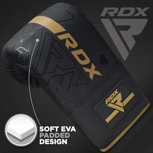 RDX Bag Gloves Boxing Punching Mitts, Maya Hide Leather, Padding, Ventilated Palm, MMA Heavy Punch Training, Muay Thai Kickboxing Focus Pads Double End Speed Ball Workout, Adult Men Women - color: Golden
