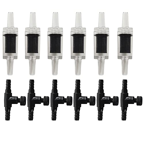 Aquarium Air Pump Accessories with Non-Return Check Valves,Air Control Valve for 3/16" Aquarium Tubing (6 check valves+6 control valve) (Black) - color: Black
