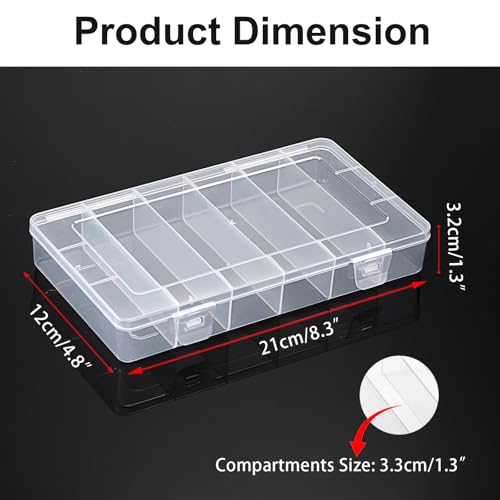 JUXYES 2Pack Plastic Small Fishing Tackle Box Organizer with 6 Compartments, Clear Mini Fishing Tackle Storage Boxes with Dividers, Transparent Fish Pocket Tackle Storage Box Lure Box