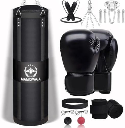 4FT Canvas Punching Bag for Adults, Hanging Boxing Heavy Bag with 12oz Gloves for Kickboxing Muay Thai Max Load-Bearing 180 Lbs(Unfilled)
