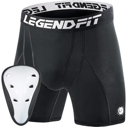 Youth Boys Baseball Compression Shorts with Athletic Cup - color: Black, size: Large