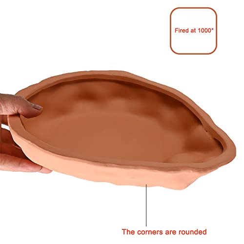 Extra Large Reptile Bathing Pool Tortoise Bathing Pool Reptile Feeding Dish Water Bath Bowl Aquarium Ornament for Gecko, Snake, Turtle, Bearded Dragon, Lizard Bath (Red Pottery)