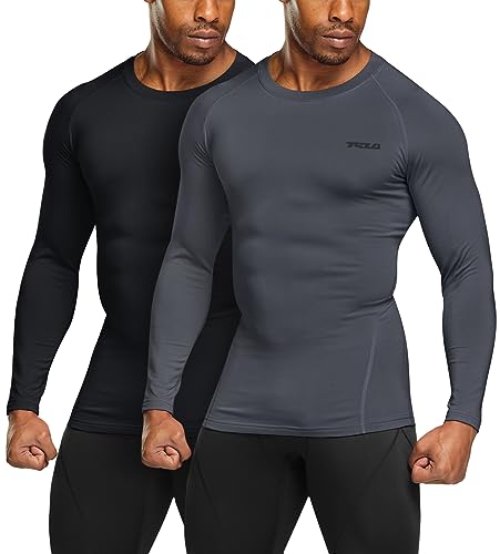 TSLA Men's Thermal Long Sleeve Compression Shirts, Athletic Base Layer Top, Winter Gear Running T-Shirt - color: 2pack Black/Charcoal, size: Medium