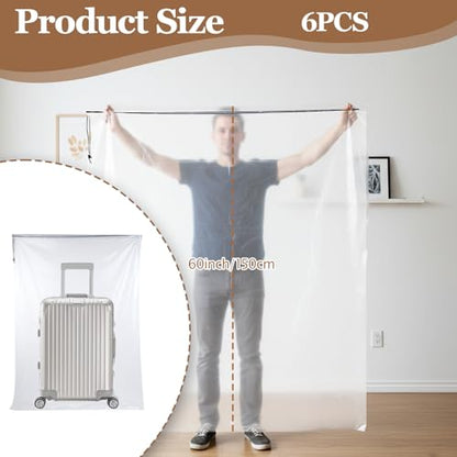 6 Pack 47x59 inches Dustproof Moistureproof Luggage Bags Extra Large Clear Drawstring Plastic Storage-Bags, 4 Mils Luggage Storage Bags for Storage and Keeping Luggages