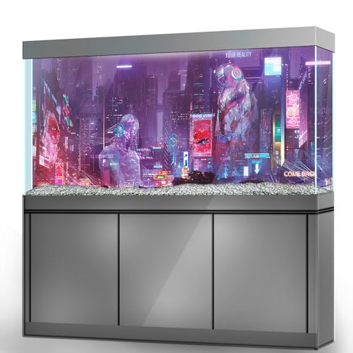 Aquarium Background Stickers - City Neon Sign - Fish Tank Reptile Terrarium Decor Poster (45 x 30 cm / (17.7 x 11.8 inches)) - size: 45 x 30 cm / (17.7 x 11.8 inches)