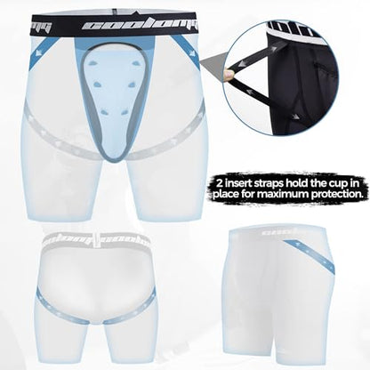 COOLOMG Men Compression Shorts with Cup Pocket Baseball Football, NO Cup - color: Black, size: Large