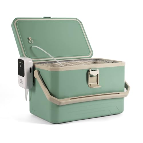 Ghosthorn Fishing Cooler 11QT/15QT Live Bait Cooler with 4000mAh Rechargeable Aerator for Fishing,Bait Bucket for Live Fish Shrimp,Portable Minnow Bucket for Boat Outdoors - color: Green 11 Quarts with 4000mAh aerator