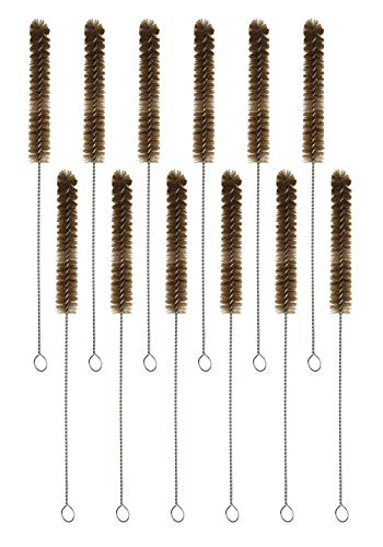 EISCO 12PK Bristle Cleaning Brushes with Fan-Shaped Ends, 9.25" - Twisted Stainless Steel Wire Handle - Ideal for 0.3" - 0.5" Tubes, Bottles, Cylinders, Flasks, Straws