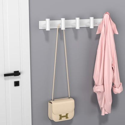 PMMASTO White Stainless Steel Wall Coat Racks with 5 T-Shaped Hooks, 1 Pack - color: White, size: 5 "T" Hooks, 1PACK