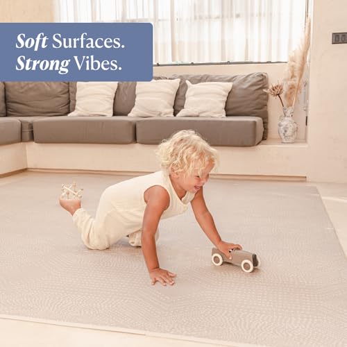 Toddlekind Haven Puzzle Playmat, 4x6 Non-Toxic Interlocking Foam Floor Mat | 4' X 6' Non-Toxic EVA Foam Tiles, Durable, Odorless, Wipe-Clean Playroom Floor Mat, Easy Assembly - color: Latte