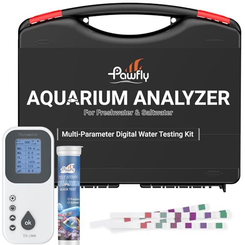Pawfly 6 in 1 Digital Water Testing Kit, 50 Strips Fresh/Salt Aquarium Water Test Kit, Fish Tank Water Testing Kit, Digital Water Tester for pH, Nitrate, Nitrite, Chlorine, Total Hardness & Carbonate - size: Water Testing Kit