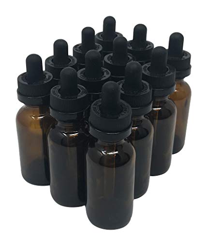 1 Oz (30 mL) Amber Glass Bottles with CRC (Child Resistant Cap) Eye Droppers [Pack of 12] - color: Amber