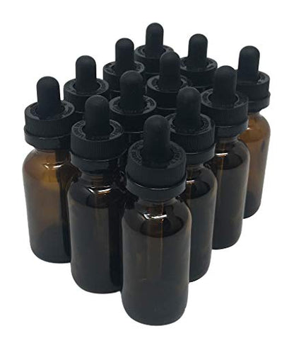 1 Oz (30 mL) Amber Glass Bottles with CRC (Child Resistant Cap) Eye Droppers [Pack of 12] - color: Amber