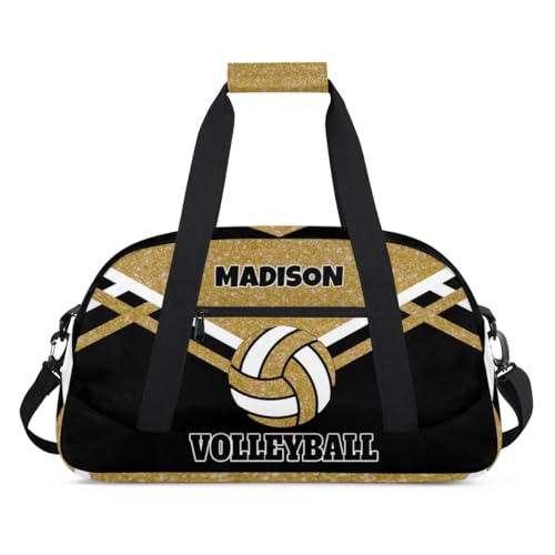 Custom Sport Volleyball Bag, Olive Yellow Glitters with Black | Personalized Duffle Bag with Name Overnight Bag Toddler Gym Duffle Bag for Travel Weekend Sleepover Bag - color: Olive Yellow