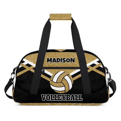 Custom Sport Volleyball Bag, Olive Yellow Glitters with Black | Personalized Duffle Bag with Name Overnight Bag Toddler Gym Duffle Bag for Travel Weekend Sleepover Bag - color: Olive Yellow