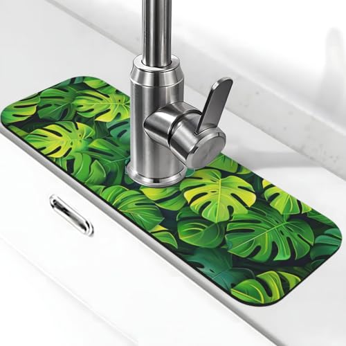 Faucet Draining Mat For Kitchen Sink, Palm Leaves Tropical Diatom Mud Absorbent Drain Pad For Bathroom Kitchen Sink Splash Guard Drying Mat - color: Palm Leaves Tropical