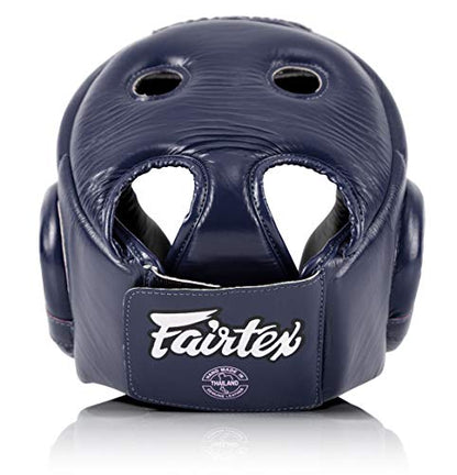 Fairtex HG6 Full Head Guard, Muay Thai Sparring Helmet Protective Headgear | Handcrafted 3-layer padding shell. Lightweight sleek construction shields against elbows during high-intensity ring session - color: Blue, size: Large