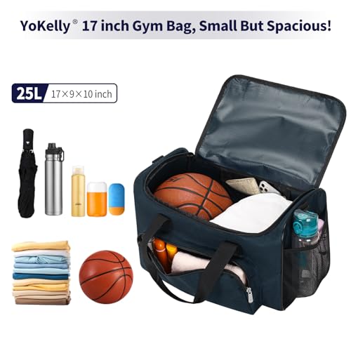 25L Small Gym Sport Duffle Bag, 17 inch, Navy Blue - color: Navy Blue