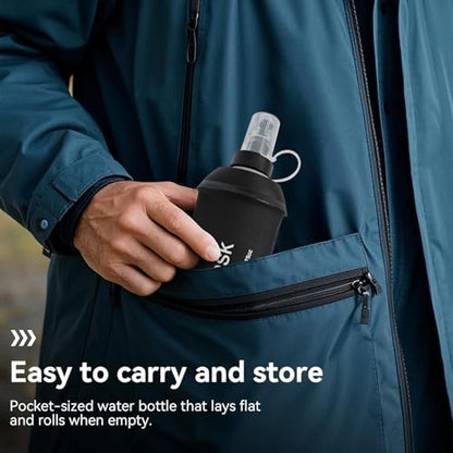 AXEN Soft Flask TPU Foldable Running Hydration Flask, Soft Collapsible Water Bottle for Hydration Pack Cycling Marathon Running Hiking - color: Black-250ml