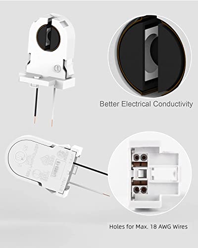 20-Pack JACKYLED Screw Type T8 Lamp Holder with Wires UL Non-shunted Tombstone Light Socket for LED Fluorescent Tube Replacements - style: T8 Lamp Holder With wire-20 Pack