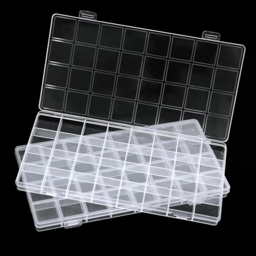 GREENTIME 2 Pack 32 Grids Clear Plastic Storage Organizer Boxes, Diamond Painting Containers, Bead Storage Containers for Small Hardware Small Parts Crafts Jewelry