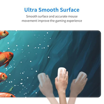 Large Mouse Pad, Desk Mat with Non-Slip Rubber Base, Waterproof Gaming Mousepad Computer Keyboard Mouse Mat Fish Aquarium Desk Pad for Home Office Gaming Work, 31.5''x11.8''