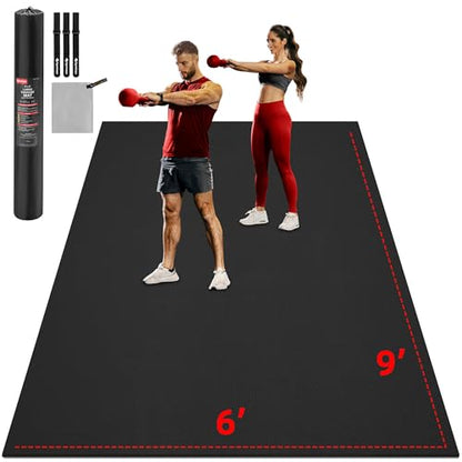 GymCope Extra Large Exercise Mat 10'x6'/9'x6'/8'x6'/7'x5'/6'x4' (8mm) | Thick Workout Mat for Home Gym & Garage Flooring, Shoe-Friendly, High-Density, MMA, HIIT, Weight Lifting, Cardio&Strength - color: 9'x6'x8mm-Black