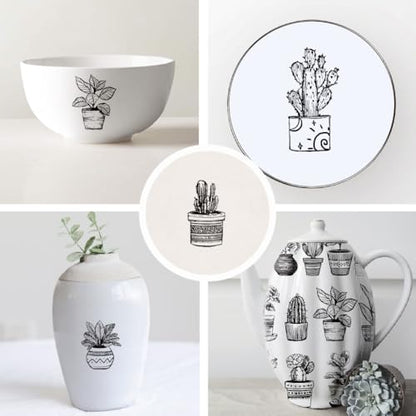 SUPERDANT 4PCS Potted Plants Underglaze Paper Transfer Cactus Transfer Paper for Clay Ceramic Porcelain Under Glaze Transfers for Pottery Enamel Decals Black Underglaze Decal Papers Handcrafted Gifts - style: Potted Plants