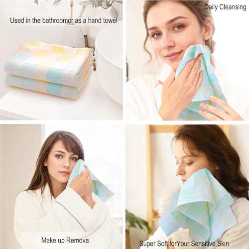 Face Cloths, Soft Wash Cloth for Washing Face, Lightweight Plaid Cotton Face Towels, Quick Dry Absorbent Facial Cleansing Cloths, for Bathroom Daily Skincare, Green Checkered Design(9.8 x 19.7 Inch) - color: Green