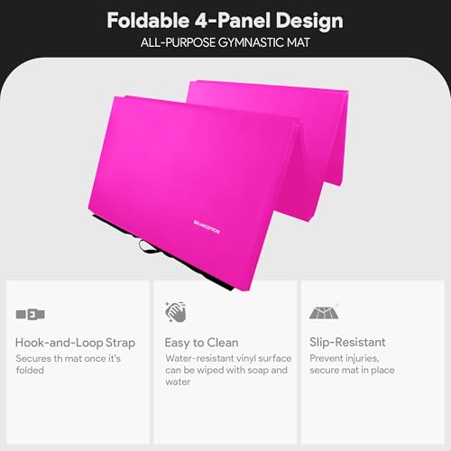 BalanceFrom All Purpose Extra Thick High Density Anti Tear Gymnastics Gym Folding Exercise Aerobics Mats - color: Pink