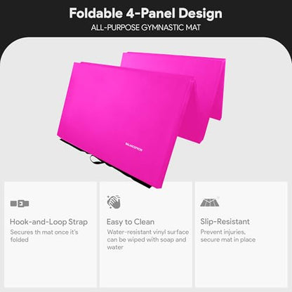 BalanceFrom All Purpose Extra Thick High Density Anti Tear Gymnastics Gym Folding Exercise Aerobics Mats - color: Pink